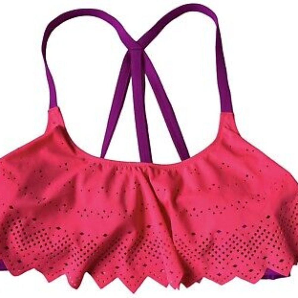 Victoria’s Secret PINK Flounce Caged Back Bikini Top Size XS Pink Laser cut